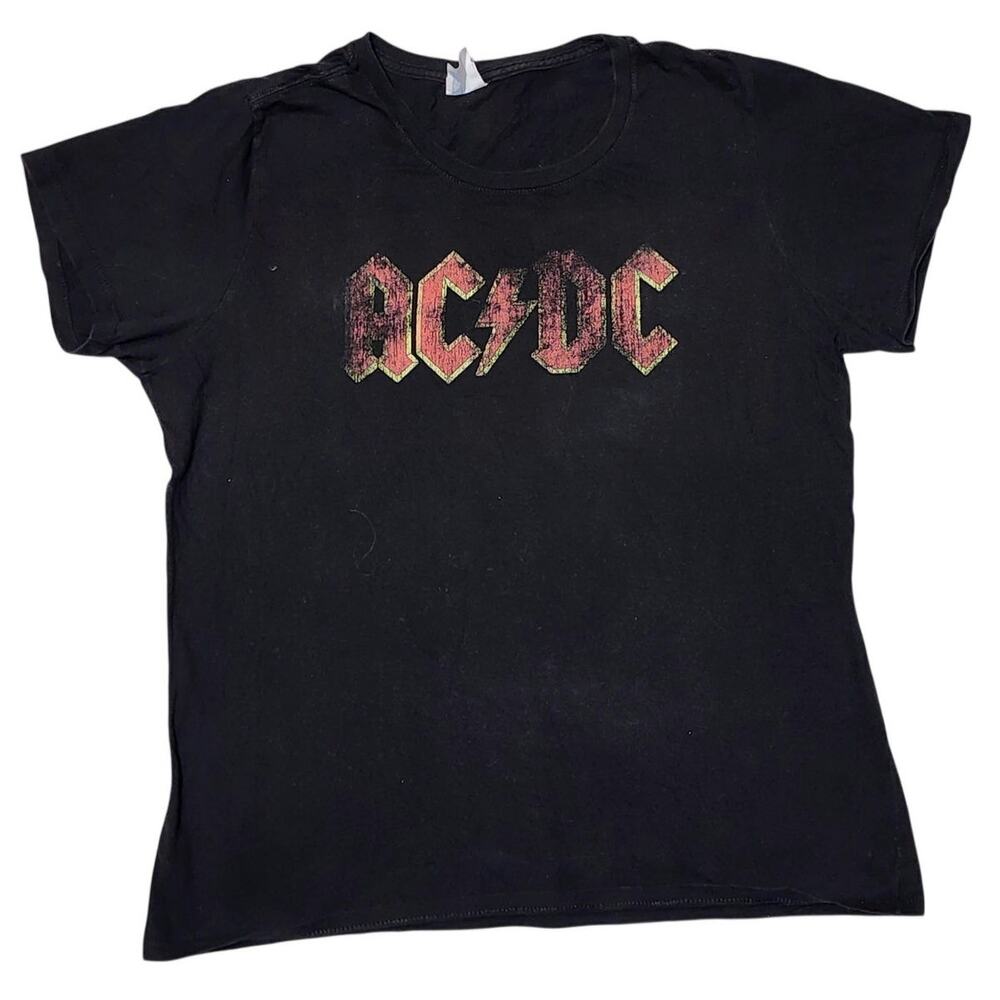 AC/DC Distressed Logo Cotton T Shirt Women's Black Large